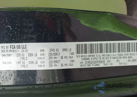 2019 Dodge Grand Caravan Sxt z USA, uszkodzony, nr VIN 2C4RDGCG2KR789032